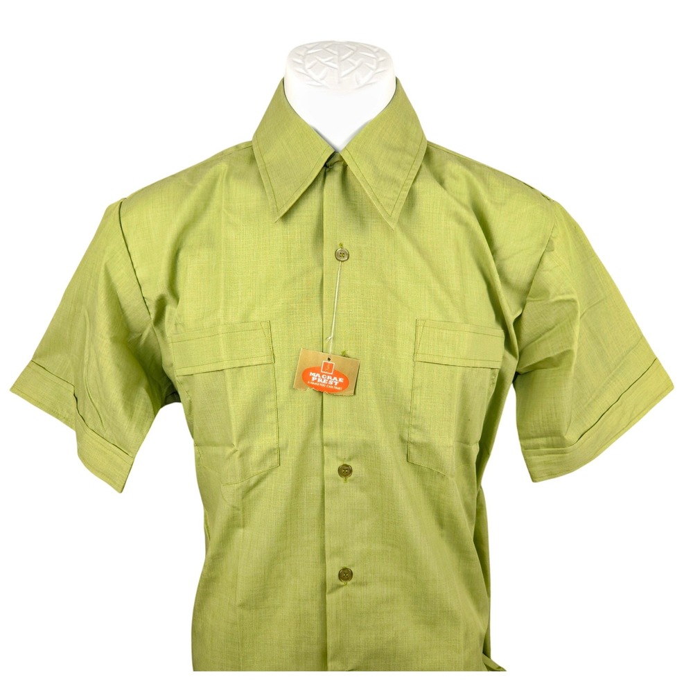 Macrae Prest Mens‎ Shirt Short Sleeve Button Up Pockets Green Casual M